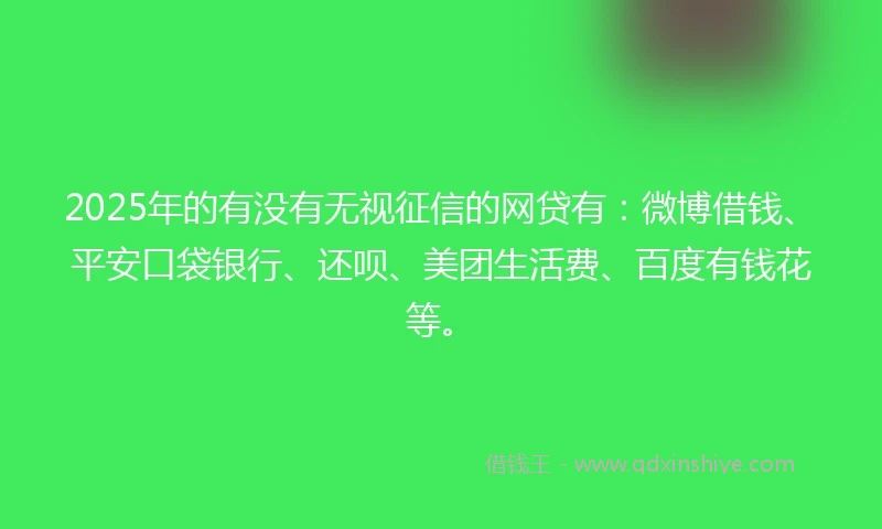 2025年的有没有无视征信的网贷有：微博借钱、平安口袋银行、还呗、美团生活费、百度有钱花等。