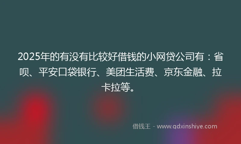 2025年的有没有比较好借钱的小网贷公司有：省呗、平安口袋银行、美团生活费、京东金融、拉卡拉等。