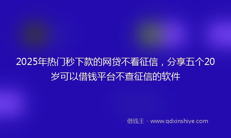 2025年热门秒下款的网贷不看征信，分享五个20岁可以借钱平台不查征信的软件