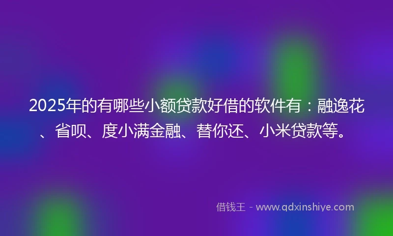 2025年的有哪些小额贷款好借的软件有：融逸花、省呗、度小满金融、替你还、小米贷款等。