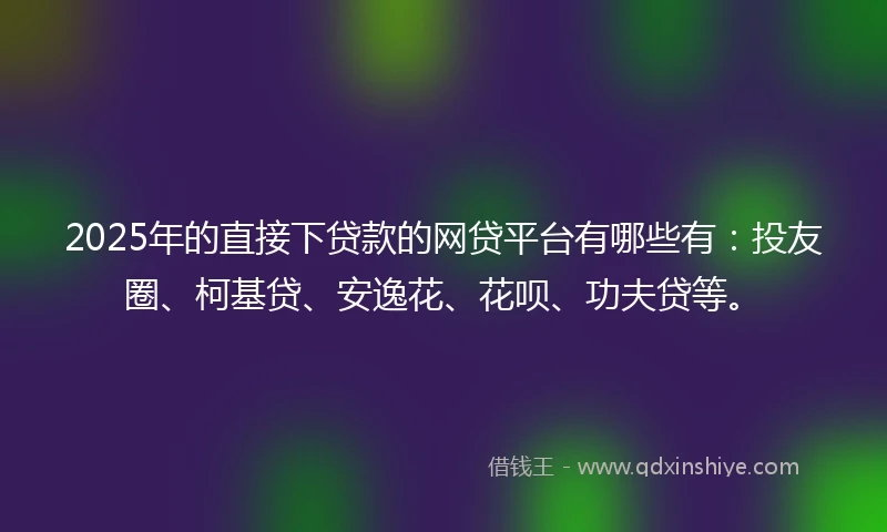 2025年的直接下贷款的网贷平台有哪些有：投友圈、柯基贷、安逸花、花呗、功夫贷等。