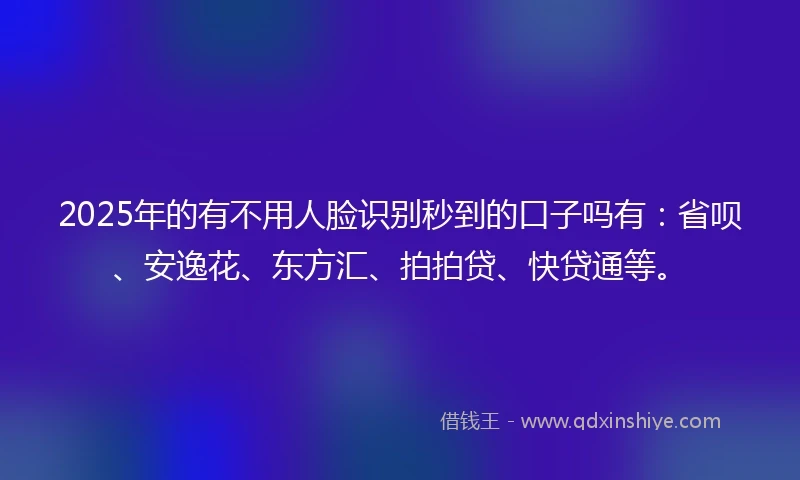 2025年的有不用人脸识别秒到的口子吗有：省呗、安逸花、东方汇、拍拍贷、快贷通等。