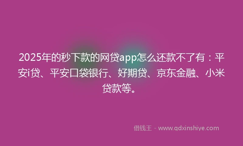 2025年的秒下款的网贷app怎么还款不了有：平安i贷、平安口袋银行、好期贷、京东金融、小米贷款等。