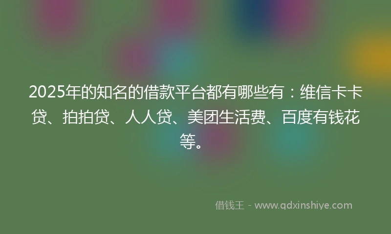 2025年的知名的借款平台都有哪些有：维信卡卡贷、拍拍贷、人人贷、美团生活费、百度有钱花等。