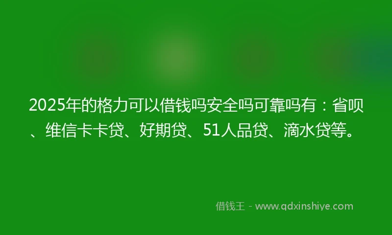 2025年的格力可以借钱吗安全吗可靠吗有：省呗、维信卡卡贷、好期贷、51人品贷、滴水贷等。
