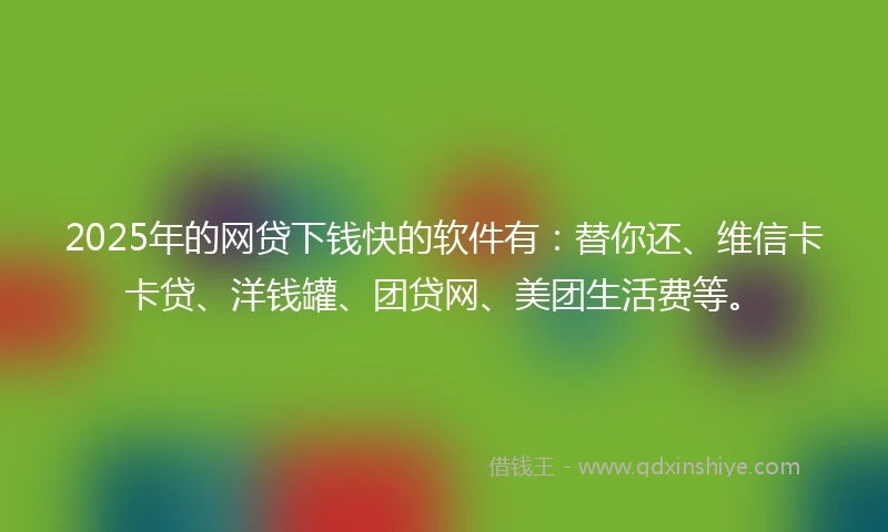 2025年的网贷下钱快的软件有：替你还、维信卡卡贷、洋钱罐、团贷网、美团生活费等。