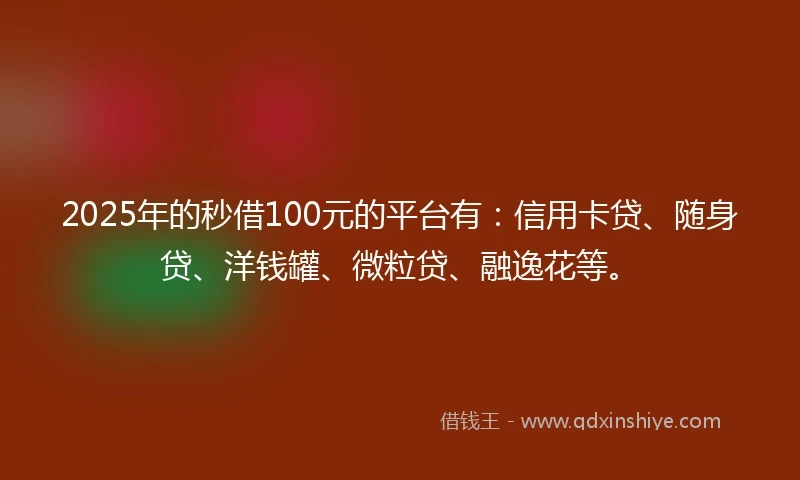2025年的秒借100元的平台有：信用卡贷、随身贷、洋钱罐、微粒贷、融逸花等。