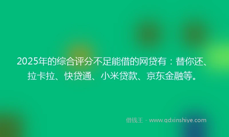 2025年的综合评分不足能借的网贷有：替你还、拉卡拉、快贷通、小米贷款、京东金融等。