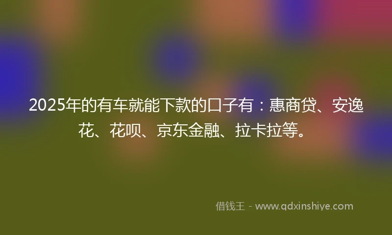 2025年的有车就能下款的口子有：惠商贷、安逸花、花呗、京东金融、拉卡拉等。