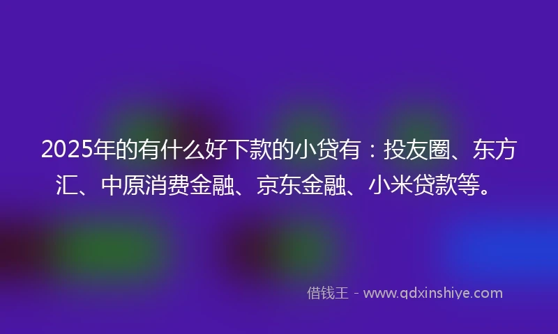 2025年的有什么好下款的小贷有：投友圈、东方汇、中原消费金融、京东金融、小米贷款等。