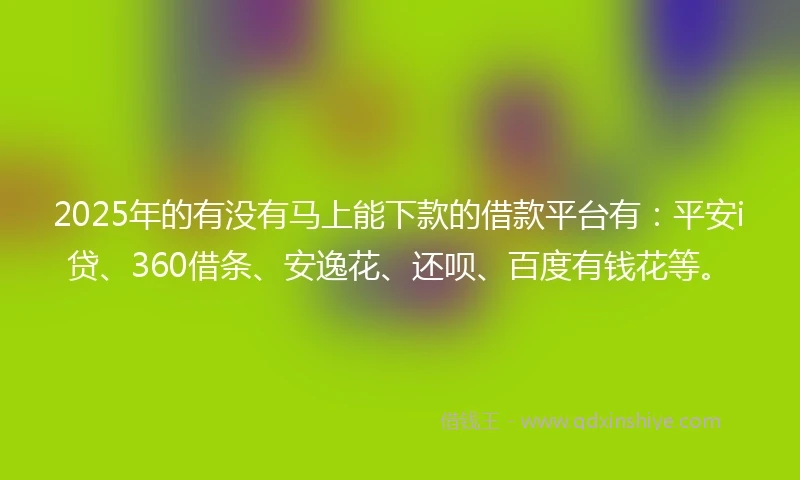 2025年的有没有马上能下款的借款平台有：平安i贷、360借条、安逸花、还呗、百度有钱花等。