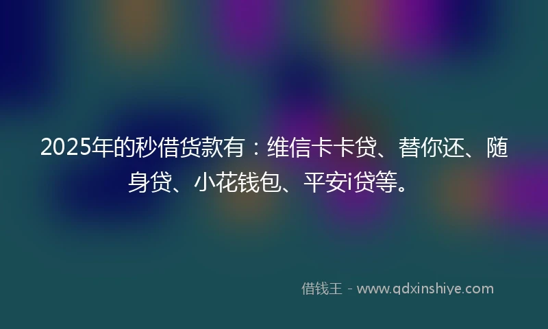 2025年的秒借货款有：维信卡卡贷、替你还、随身贷、小花钱包、平安i贷等。