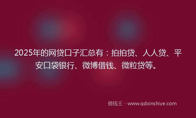 2025年的网贷口子汇总有：拍拍贷、人人贷、平安口袋银行、微博借钱、微粒贷等。