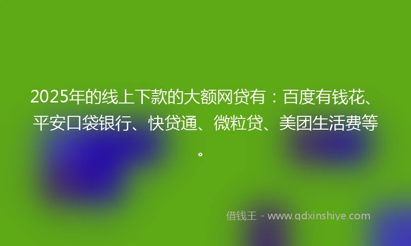 2025年的线上下款的大额网贷有：百度有钱花、平安口袋银行、快贷通、微粒贷、美团生活费等。