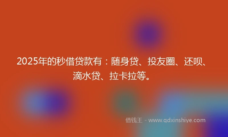 2025年的秒借贷款有：随身贷、投友圈、还呗、滴水贷、拉卡拉等。