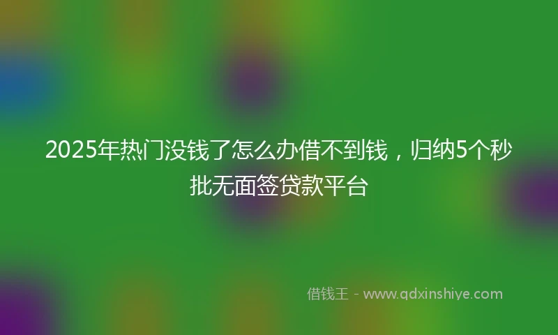 2025年热门没钱了怎么办借不到钱，归纳5个秒批无面签贷款平台