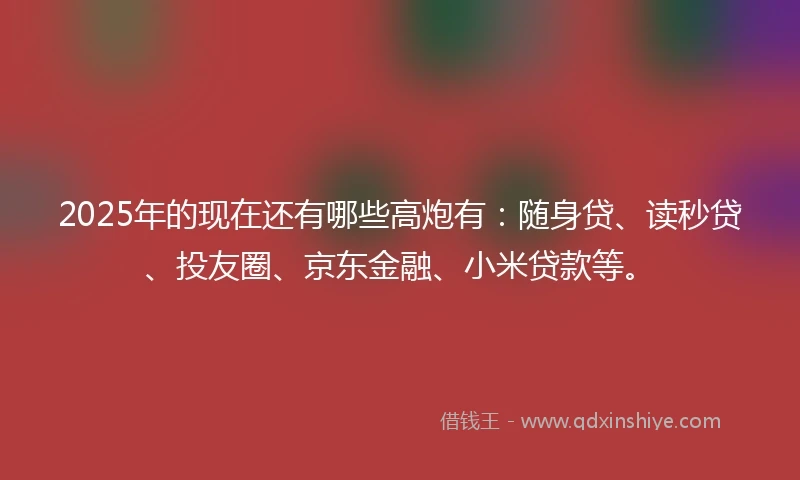 2025年的现在还有哪些高炮有：随身贷、读秒贷、投友圈、京东金融、小米贷款等。