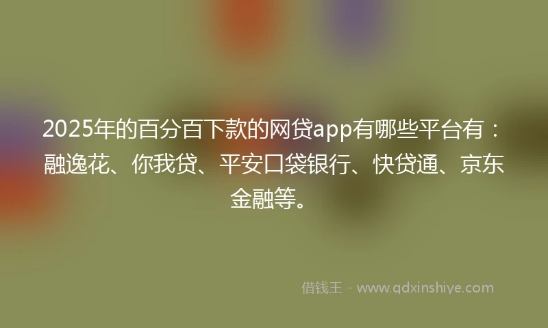 2025年的百分百下款的网贷app有哪些平台有：融逸花、你我贷、平安口袋银行、快贷通、京东金融等。