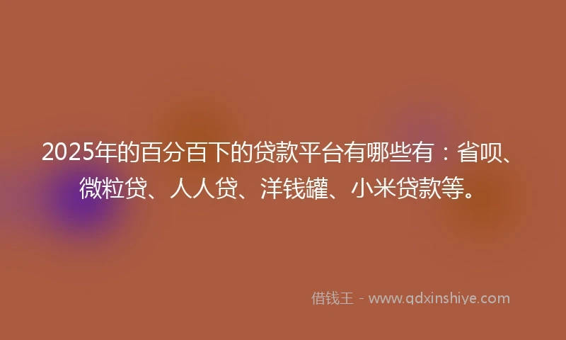 2025年的百分百下的贷款平台有哪些有：省呗、微粒贷、人人贷、洋钱罐、小米贷款等。