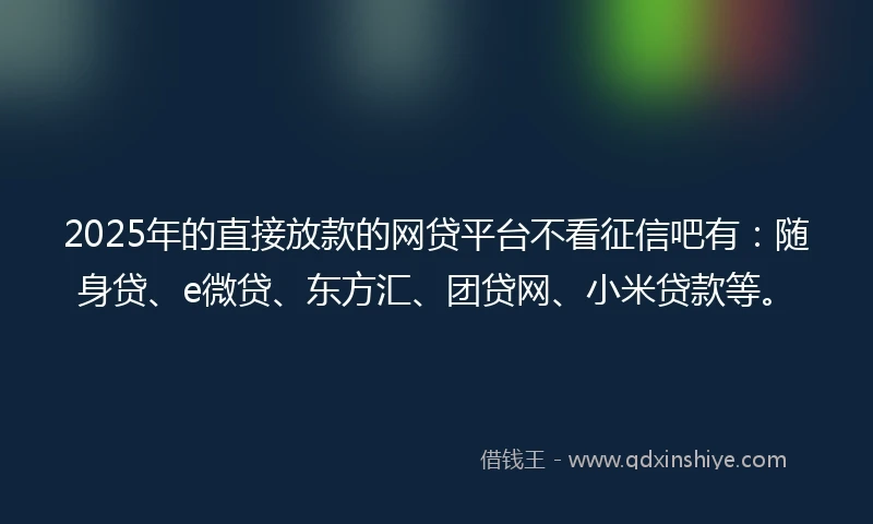 2025年的直接放款的网贷平台不看征信吧有：随身贷、e微贷、东方汇、团贷网、小米贷款等。