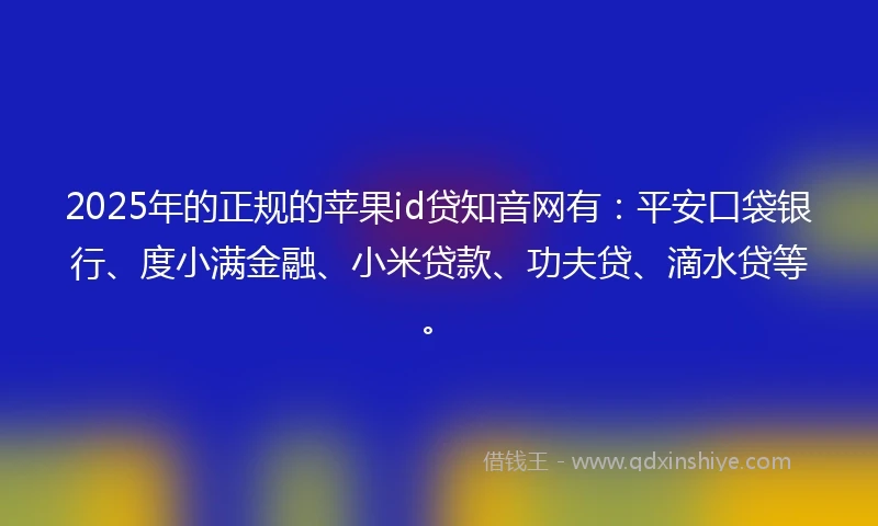2025年的正规的苹果id贷知音网有：平安口袋银行、度小满金融、小米贷款、功夫贷、滴水贷等。