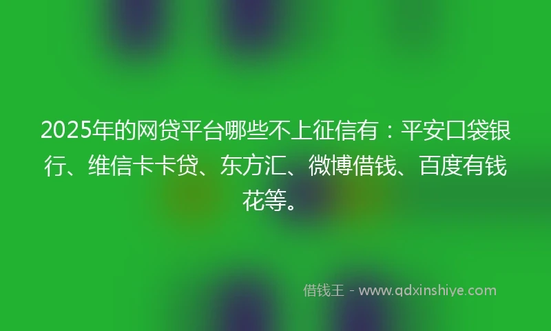 2025年的网贷平台哪些不上征信有：平安口袋银行、维信卡卡贷、东方汇、微博借钱、百度有钱花等。