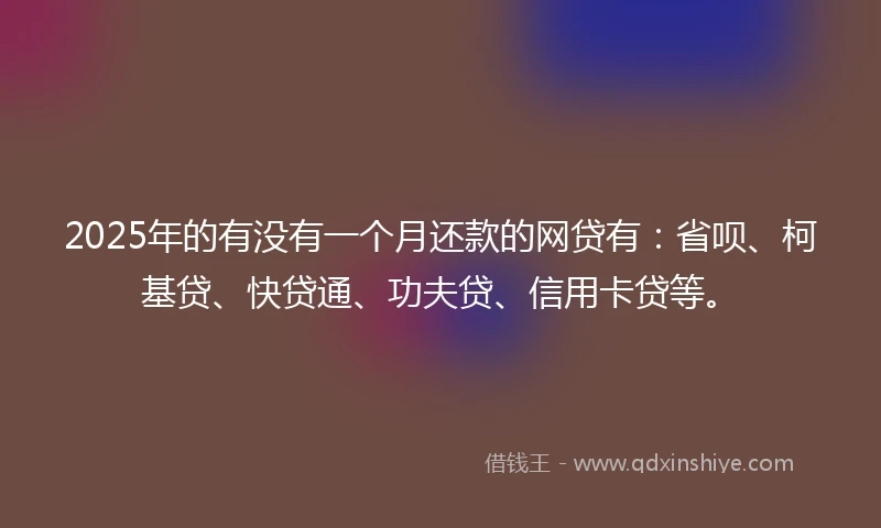 2025年的有没有一个月还款的网贷有：省呗、柯基贷、快贷通、功夫贷、信用卡贷等。