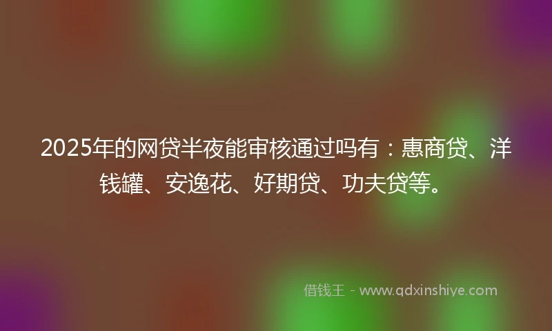 2025年的网贷半夜能审核通过吗有：惠商贷、洋钱罐、安逸花、好期贷、功夫贷等。