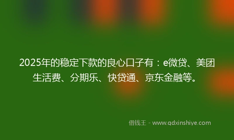 2025年的稳定下款的良心口子有：e微贷、美团生活费、分期乐、快贷通、京东金融等。