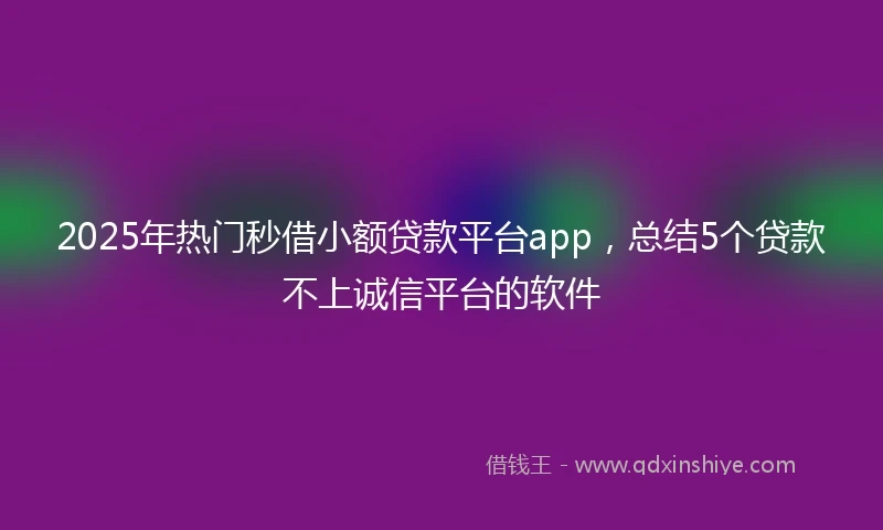 2025年热门秒借小额贷款平台app，总结5个贷款不上诚信平台的软件