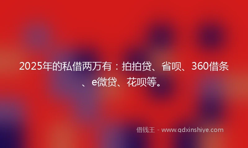 2025年的私借两万有：拍拍贷、省呗、360借条、e微贷、花呗等。