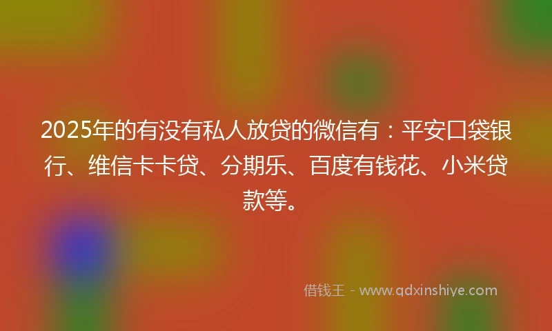 2025年的有没有私人放贷的微信有：平安口袋银行、维信卡卡贷、分期乐、百度有钱花、小米贷款等。