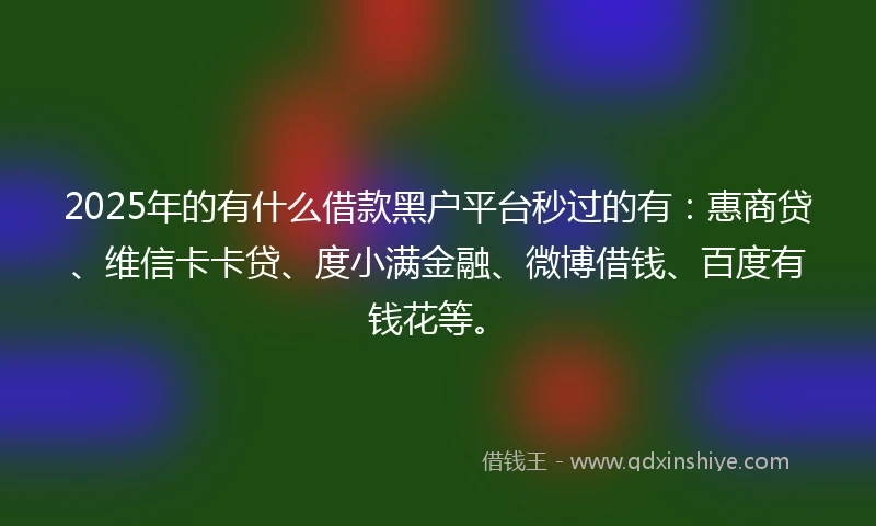 2025年的有什么借款黑户平台秒过的有：惠商贷、维信卡卡贷、度小满金融、微博借钱、百度有钱花等。