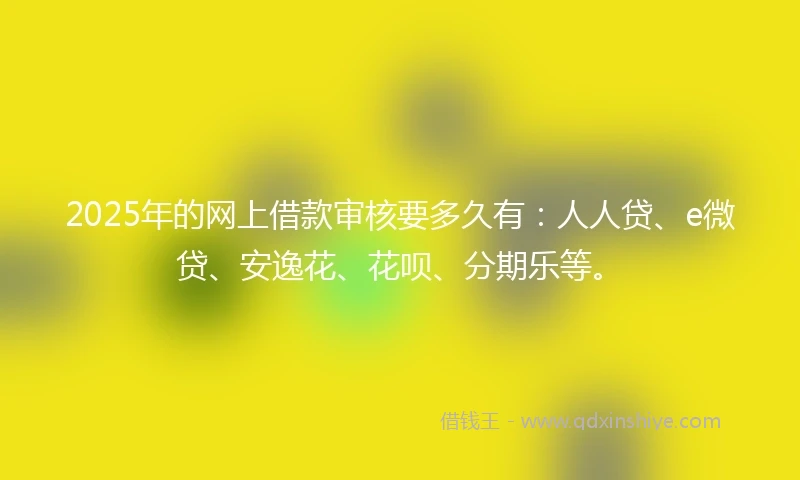 2025年的网上借款审核要多久有：人人贷、e微贷、安逸花、花呗、分期乐等。
