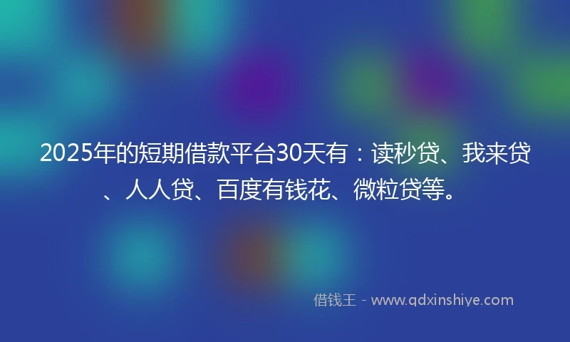 2025年的短期借款平台30天有：读秒贷、我来贷、人人贷、百度有钱花、微粒贷等。