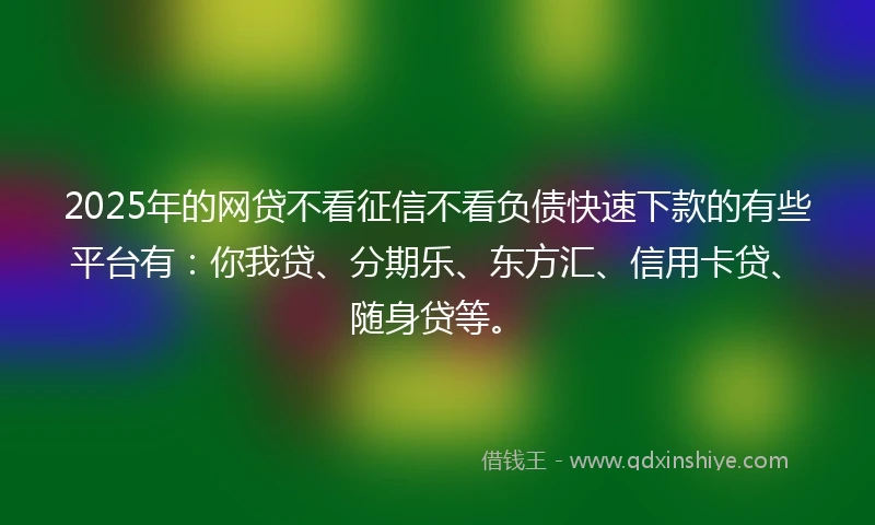 2025年的网贷不看征信不看负债快速下款的有些平台有：你我贷、分期乐、东方汇、信用卡贷、随身贷等。