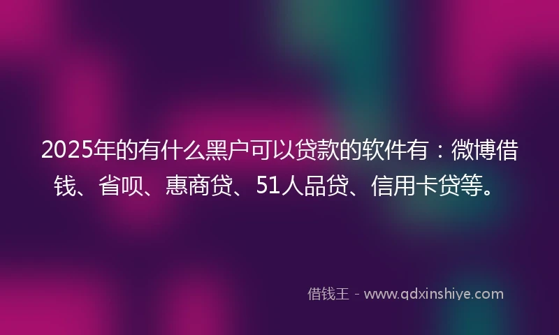 2025年的有什么黑户可以贷款的软件有：微博借钱、省呗、惠商贷、51人品贷、信用卡贷等。