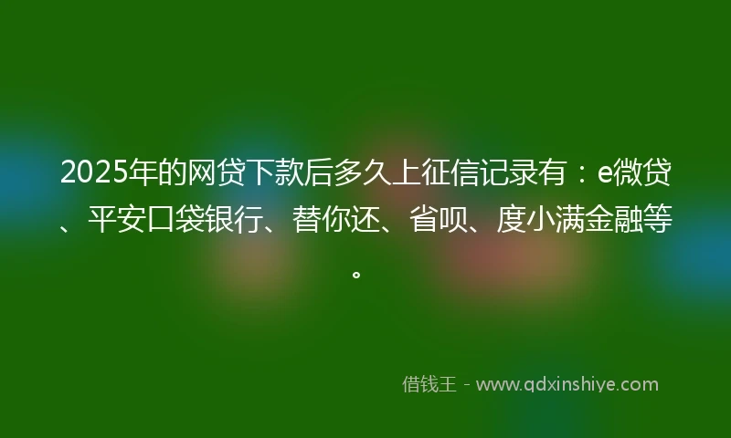 2025年的网贷下款后多久上征信记录有：e微贷、平安口袋银行、替你还、省呗、度小满金融等。