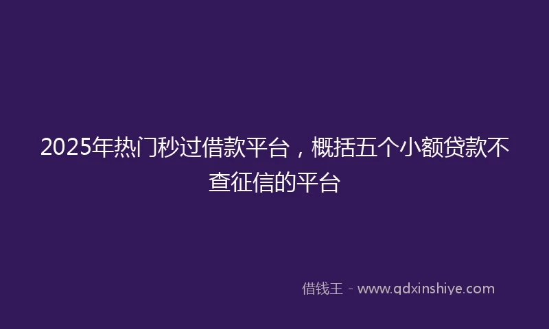 2025年热门秒过借款平台，概括五个小额贷款不查征信的平台