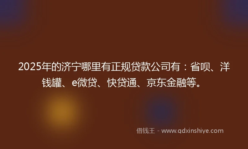 2025年的济宁哪里有正规贷款公司有：省呗、洋钱罐、e微贷、快贷通、京东金融等。