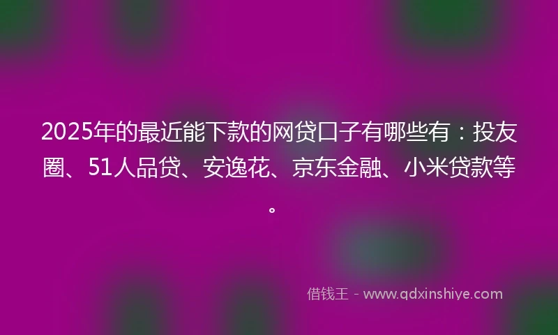 2025年的最近能下款的网贷口子有哪些有：投友圈、51人品贷、安逸花、京东金融、小米贷款等。