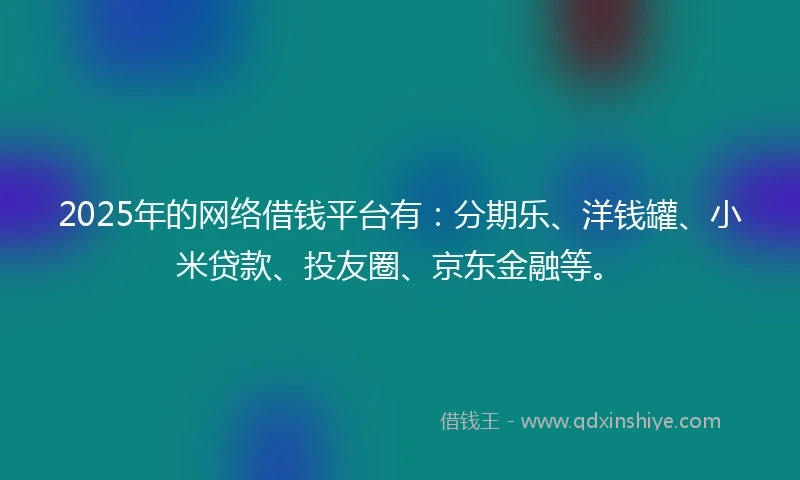 2025年的网络借钱平台有：分期乐、洋钱罐、小米贷款、投友圈、京东金融等。
