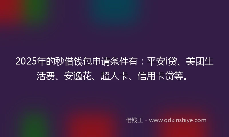 2025年的秒借钱包申请条件有：平安i贷、美团生活费、安逸花、超人卡、信用卡贷等。