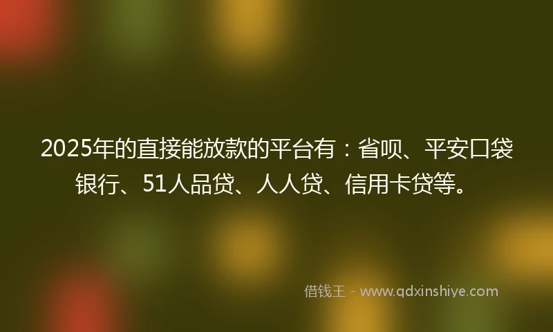 2025年的直接能放款的平台有：省呗、平安口袋银行、51人品贷、人人贷、信用卡贷等。