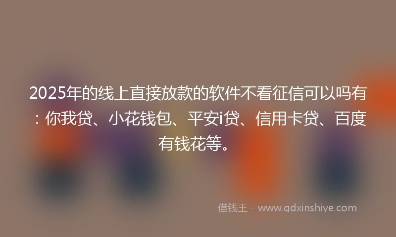 2025年的线上直接放款的软件不看征信可以吗有：你我贷、小花钱包、平安i贷、信用卡贷、百度有钱花等。
