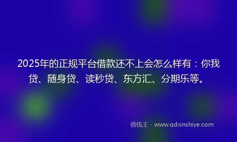 2025年的正规平台借款还不上会怎么样有：你我贷、随身贷、读秒贷、东方汇、分期乐等。