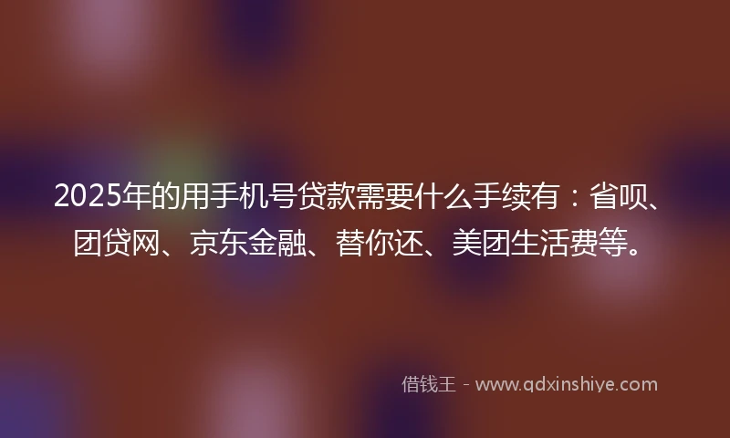 2025年的用手机号贷款需要什么手续有：省呗、团贷网、京东金融、替你还、美团生活费等。