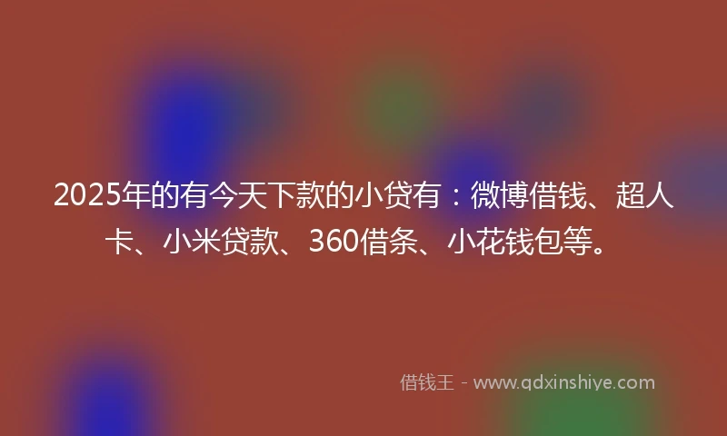 2025年的有今天下款的小贷有：微博借钱、超人卡、小米贷款、360借条、小花钱包等。