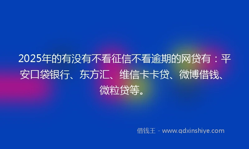 2025年的有没有不看征信不看逾期的网贷有：平安口袋银行、东方汇、维信卡卡贷、微博借钱、微粒贷等。