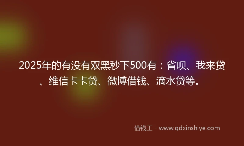 2025年的有没有双黑秒下500有：省呗、我来贷、维信卡卡贷、微博借钱、滴水贷等。